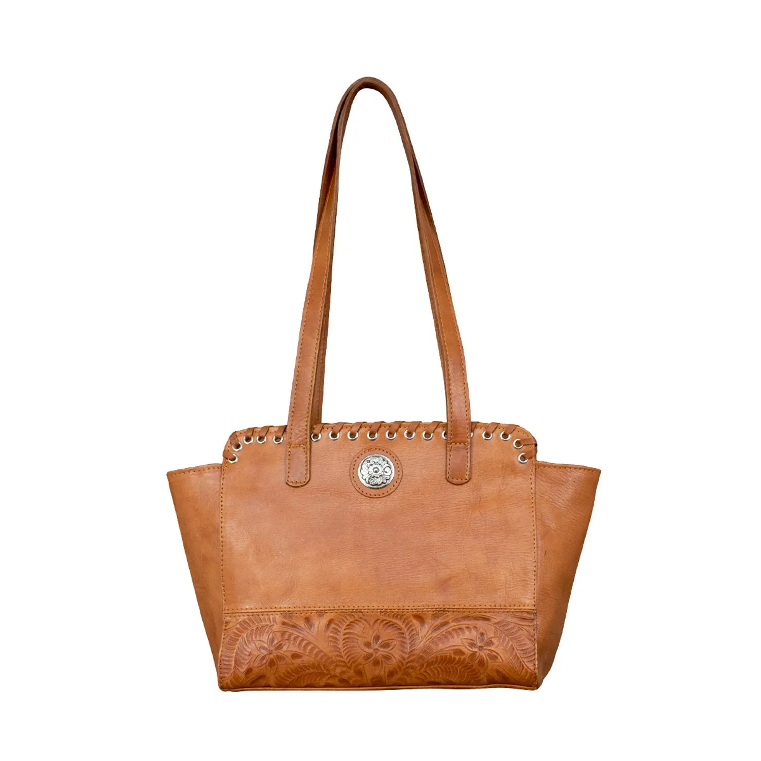 American West Harvest Moon Natural Tan Leather CCS Zip Top Tote