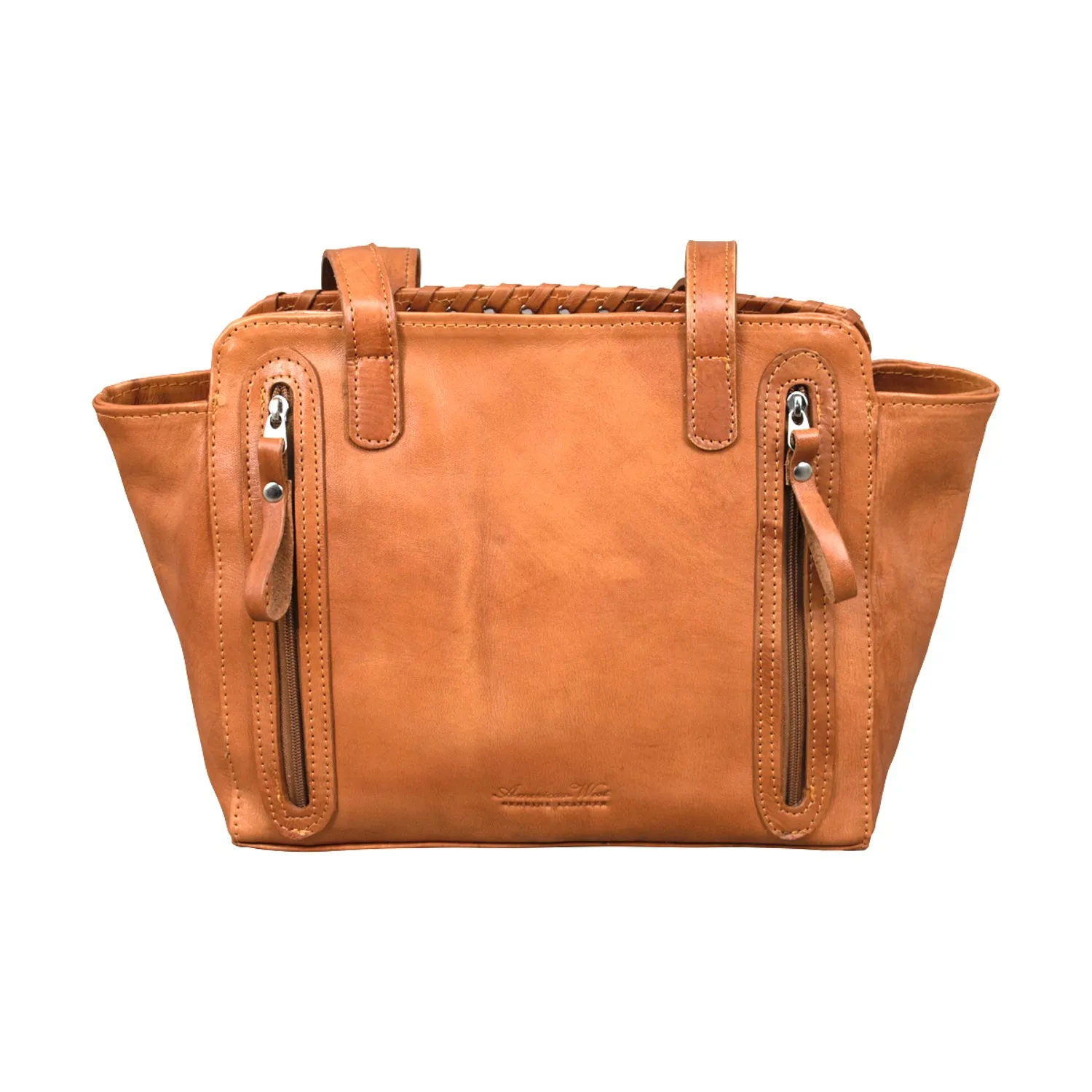American West Harvest Moon Natural Tan Leather CCS Zip Top Tote