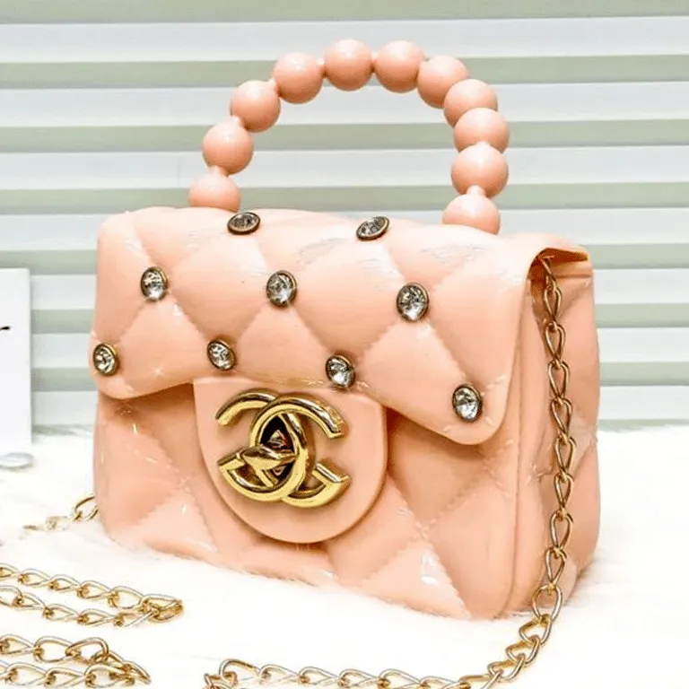 Cute Mini Jelly Purse for Girls Pearl Handle Chain Shoulder Handbags