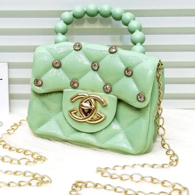Cute Mini Jelly Purse for Girls Pearl Handle Chain Shoulder Handbags