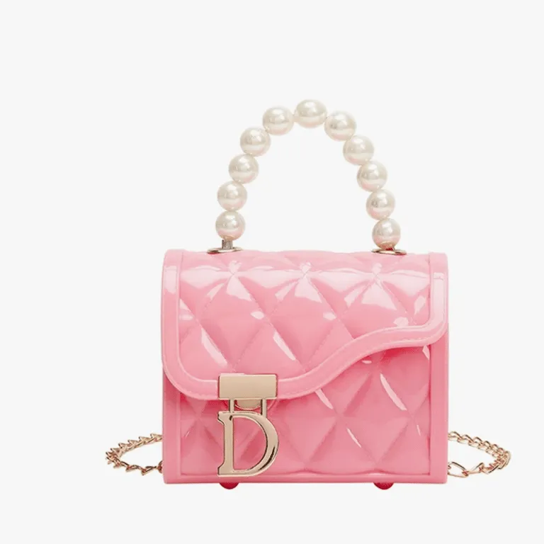 Cute Mini Jelly Purse for Girls Pearl Handle Chain Shoulder Handbags