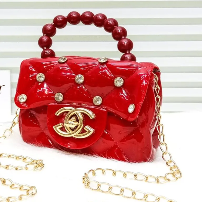 Cute Mini Jelly Purse for Girls Pearl Handle Chain Shoulder Handbags