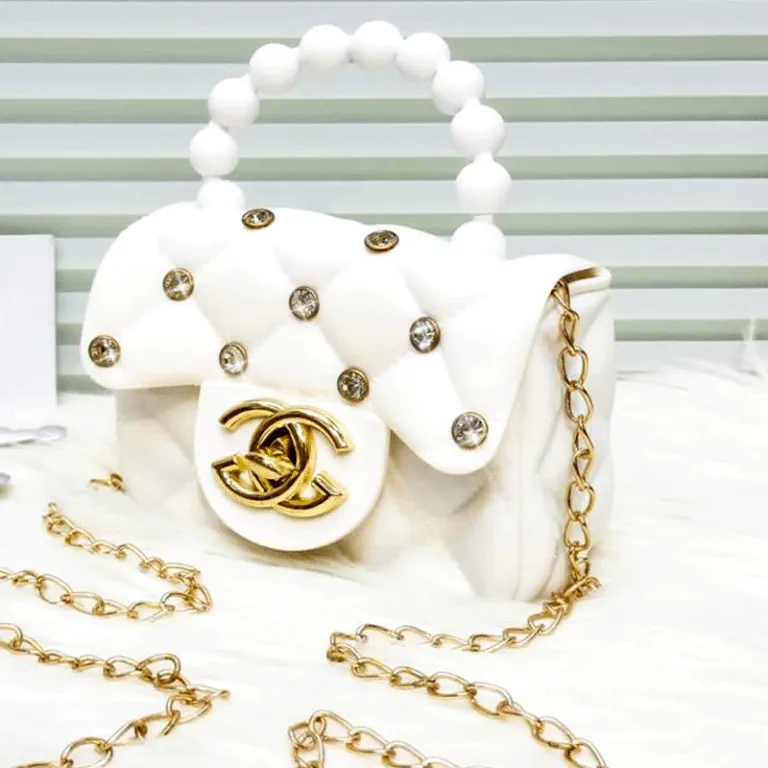 Cute Mini Jelly Purse for Girls Pearl Handle Chain Shoulder Handbags