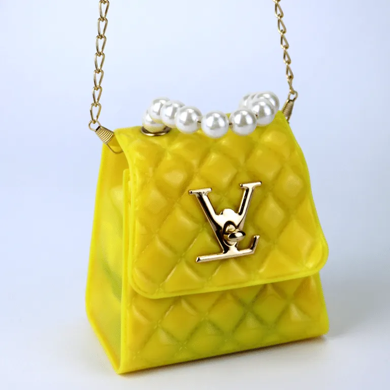 Cute Mini Jelly Purse for Girls Pearl Handle Chain Shoulder Handbags
