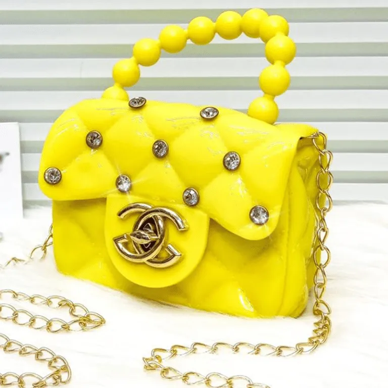 Cute Mini Jelly Purse for Girls Pearl Handle Chain Shoulder Handbags