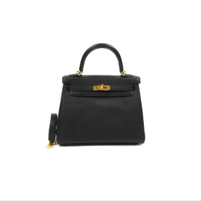- DM/Email To Purchase -Hermès Retourne Kelly 25 Black Swift Gold Hardware