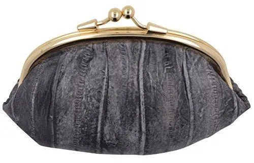 EW10-BIG/NEW WATERPROOF EEL SKIN LARGE DOUBLE COIN CHANGE PURSE WALLET