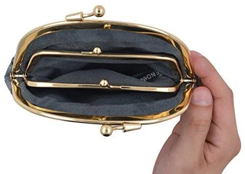 EW10-BIG/NEW WATERPROOF EEL SKIN LARGE DOUBLE COIN CHANGE PURSE WALLET