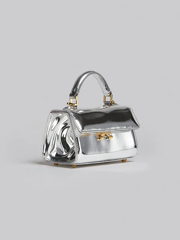 Metallic Top Handle Tote Bag In Silver