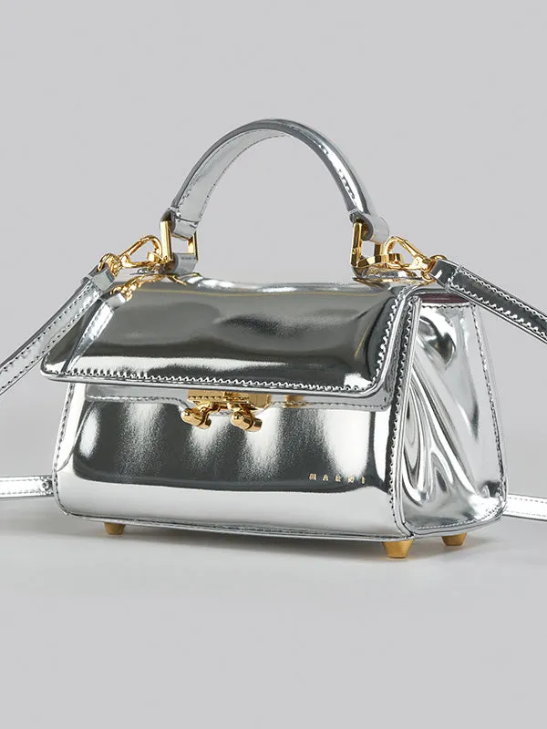 Metallic Top Handle Tote Bag In Silver