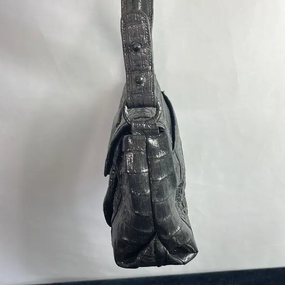 Nancy Gonzalez Gun Metal Crocodile Satchel Bag