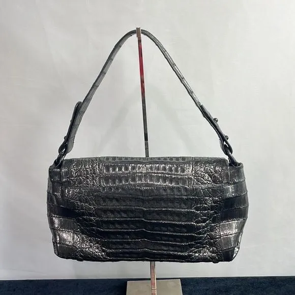 Nancy Gonzalez Gun Metal Crocodile Satchel Bag