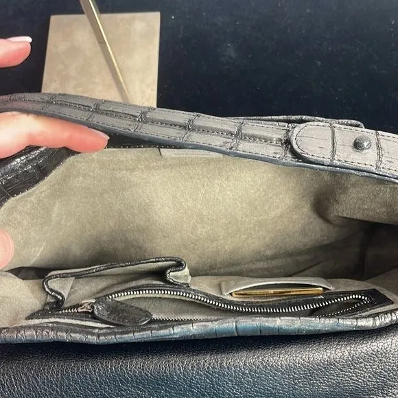 Nancy Gonzalez Gun Metal Crocodile Satchel Bag