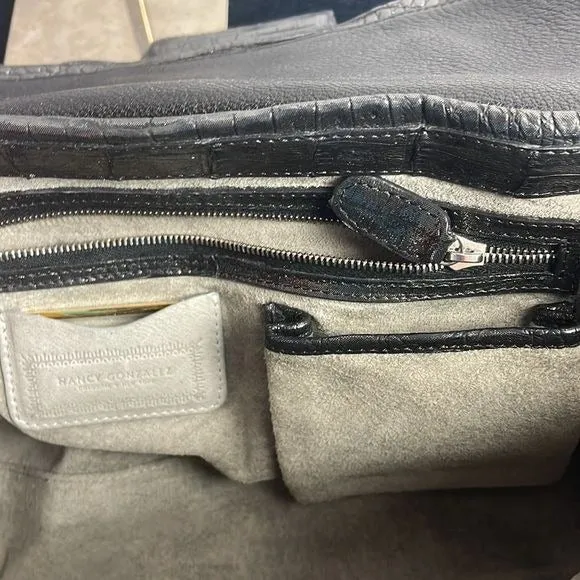 Nancy Gonzalez Gun Metal Crocodile Satchel Bag
