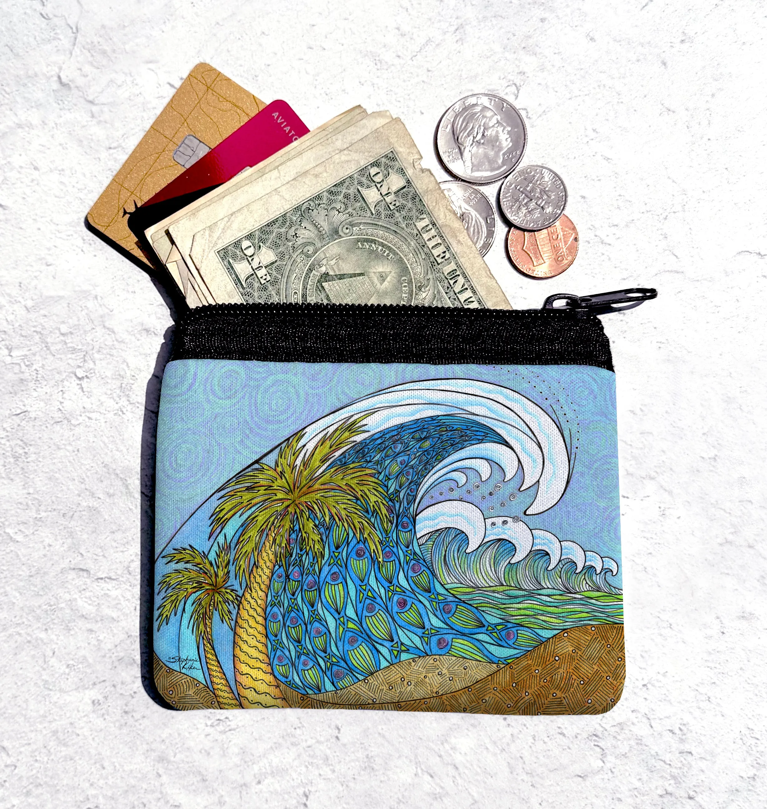 Palm Trees and Waves Coin Bag