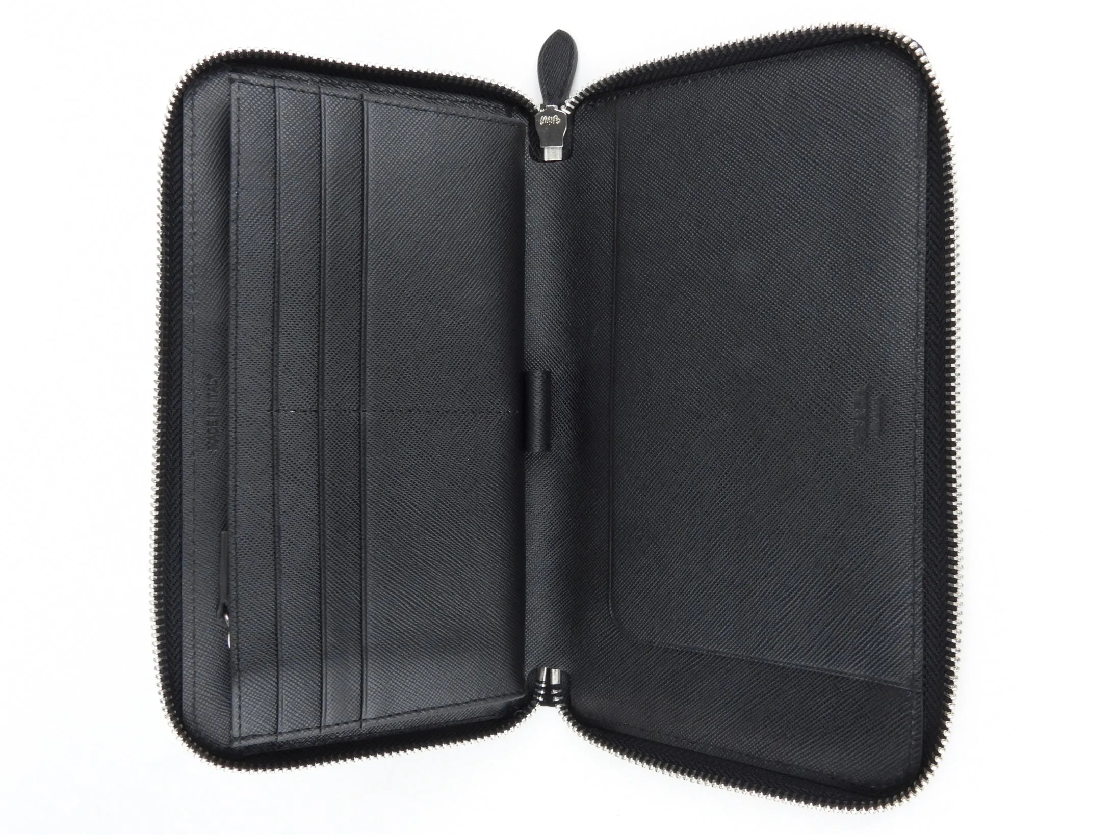 Prada Black Tessuto Nylon and Saffiano Leather Large Travel Organizer Zip Wallet